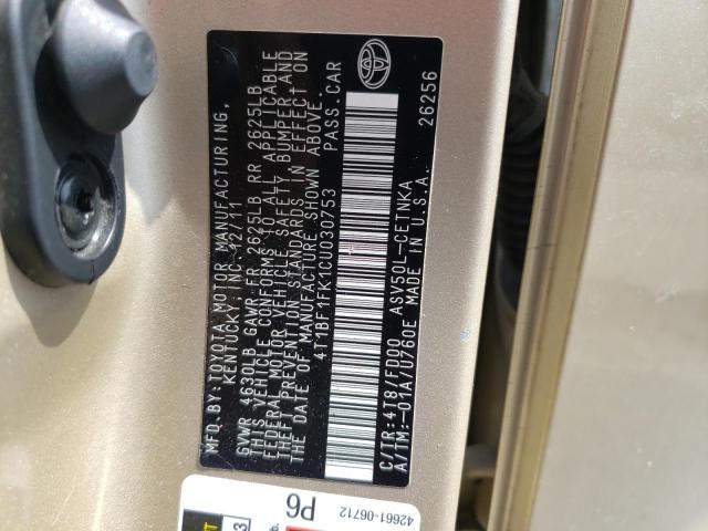 Photo 10 from auction – 2012 TOYOTA CAMRY BASE with VIN 4T1BF1FK1CU030753