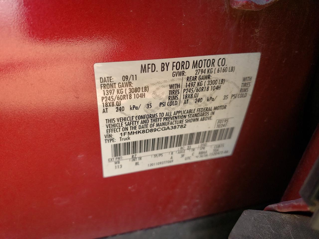 Photo 10 from auction – 2012 FORD EXPLORER X with VIN 1FMHK8D89CGA38782