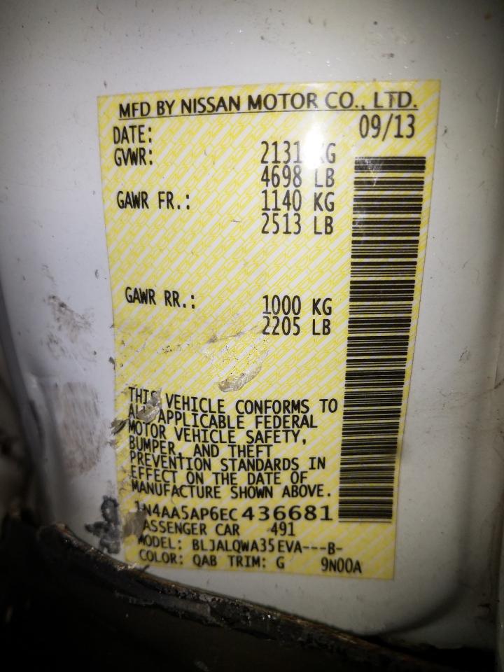 Photo 10 from auction – 2014 NISSAN MAXIMA S with VIN 1N4AA5AP6EC436681