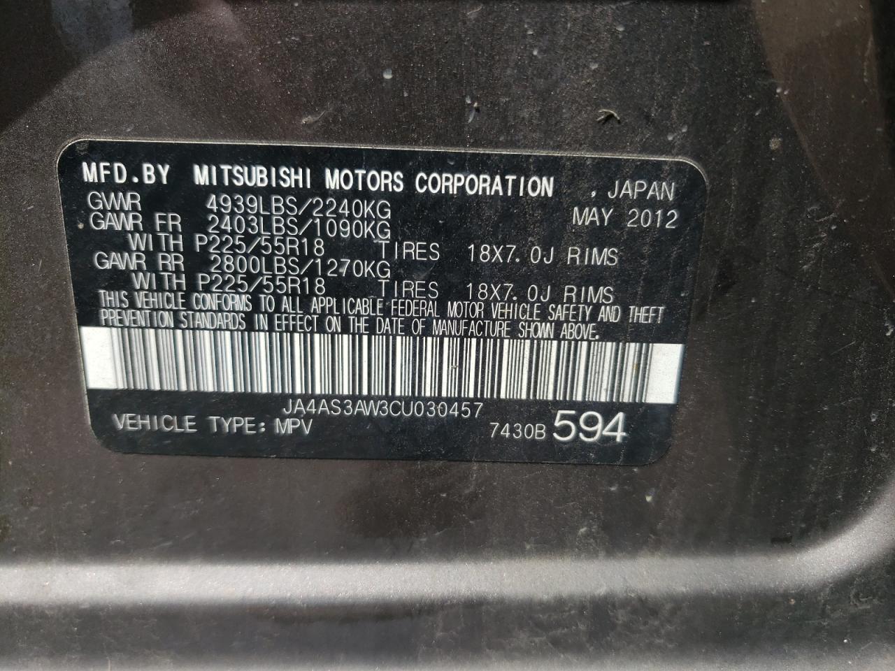Zdjęcie 10 z aukcji – 2012 MITSUBISHI OUTLANDER z VIN JA4AS3AW3CU030457