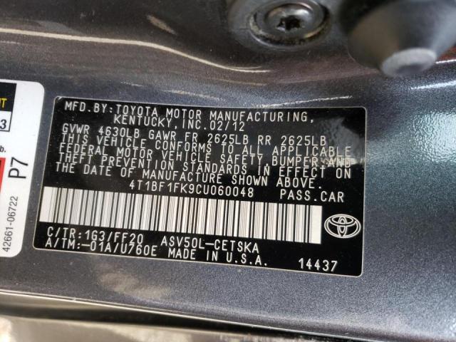Photo 10 from auction – 2012 TOYOTA CAMRY BASE with VIN 4T1BF1FK9CU060048
