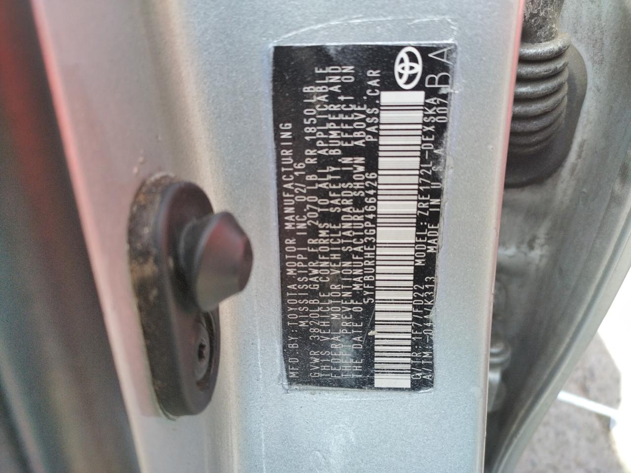 صورة رقم 10 من المزاد - 2016 TOYOTA COROLLA L مع VIN 5YFBURHE3GP466426