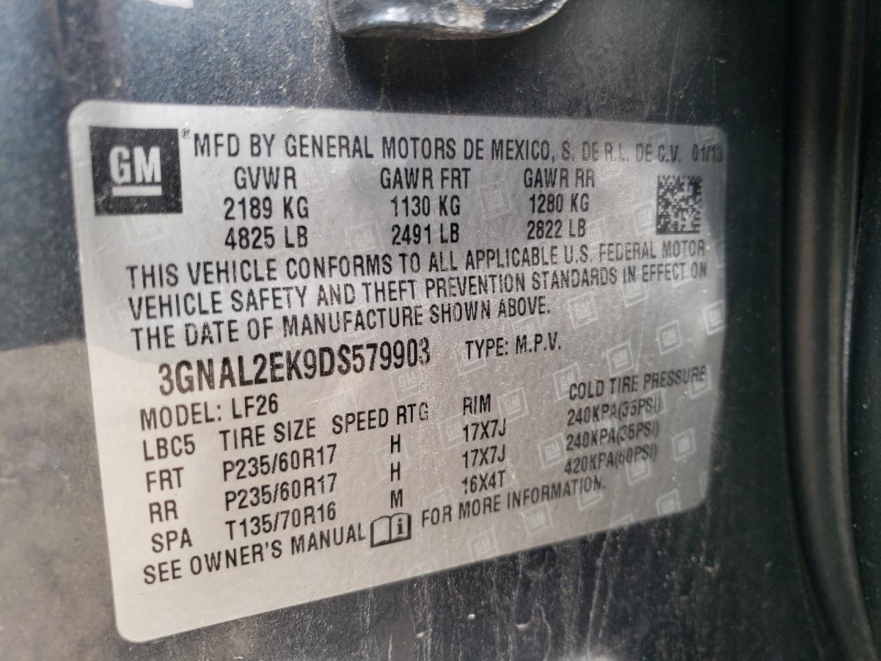 Photo 10 from auction – 2013 CHEVROLET CAPTIVA LS with VIN 3GNAL2EK9DS579903