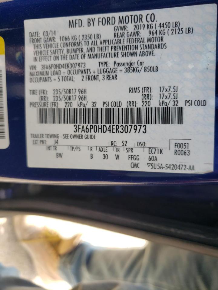 Photo 10 from auction – 2014 FORD FUSION SE with VIN 3FA6P0HD4ER307973