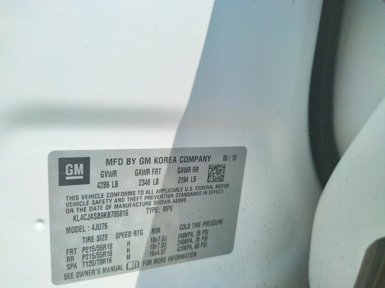 Photo 10 from auction – 2019 BUICK ENCORE PRE with VIN KL4CJASB9KB705816