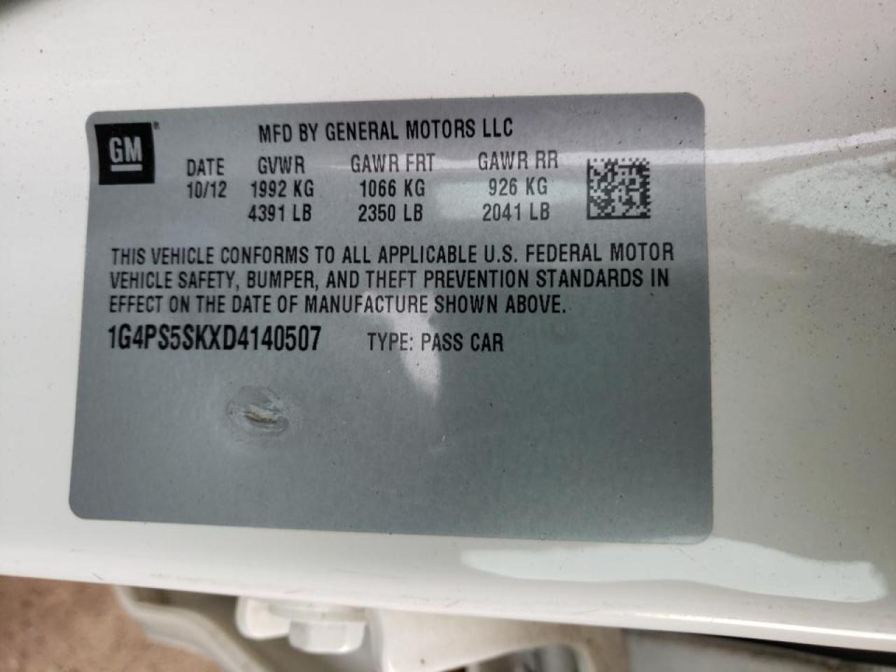 Photo 10 from auction – 2013 BUICK VERANO with VIN 1G4PS5SKXD4140507