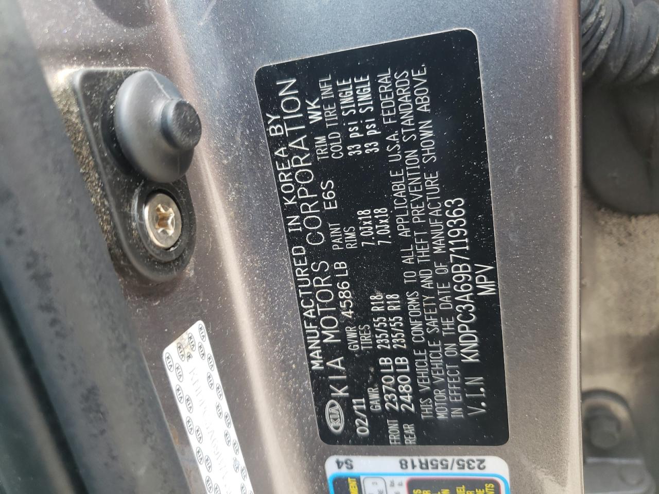 Photo 10 from auction – 2011 KIA SPORTAGE E with VIN KNDPC3A69B7119363