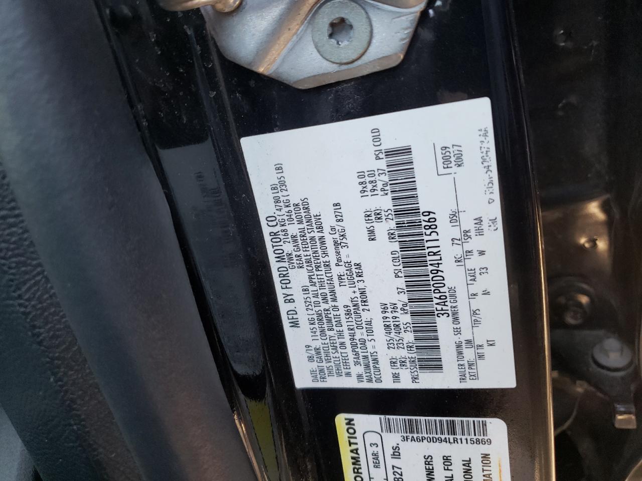 Photo 10 from auction – 2020 FORD FUSION TIT with VIN 3FA6P0D94LR115869