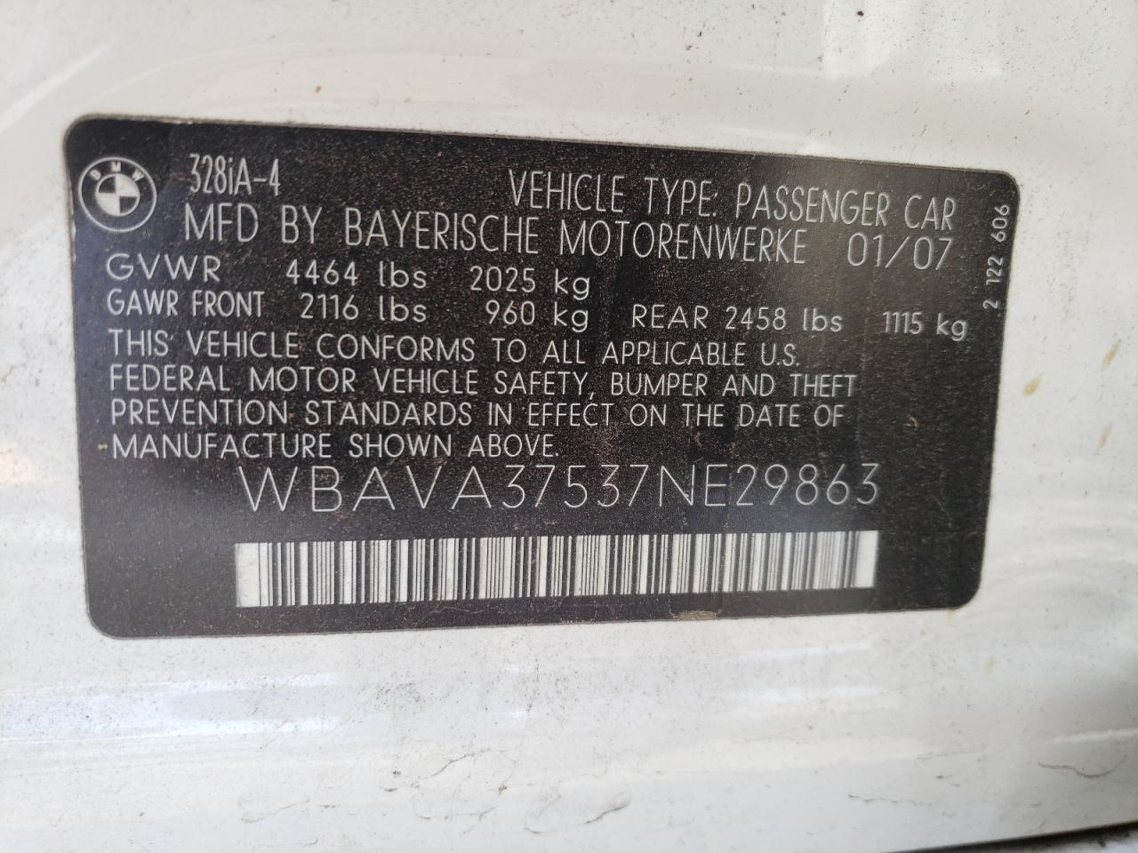 Photo 10 from auction – 2007 BMW 328 I with VIN WBAVA37537NE29863
