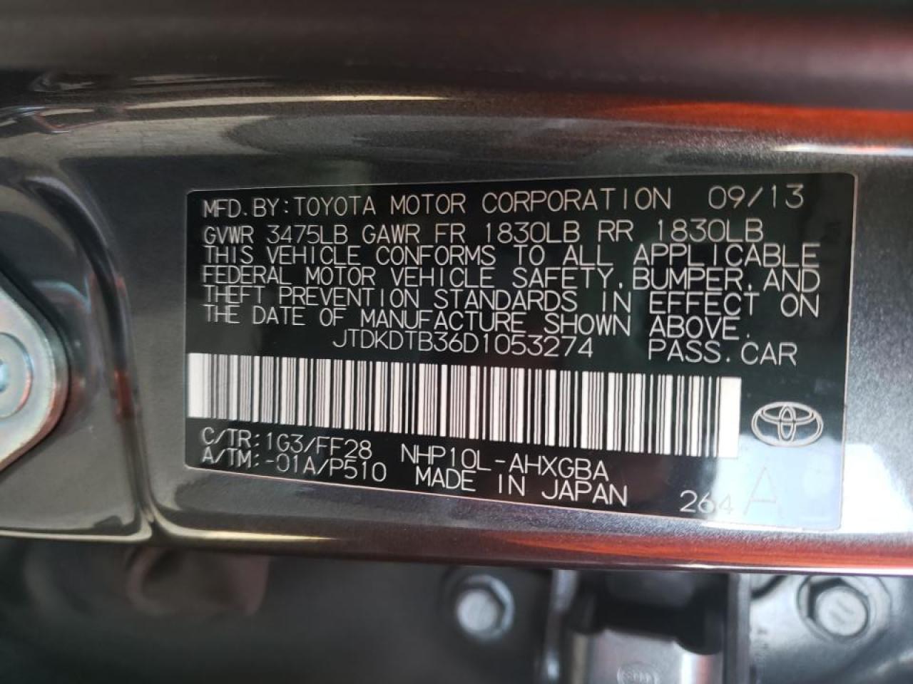 Photo 10 from auction – 2013 TOYOTA PRIUS C with VIN JTDKDTB36D1053274