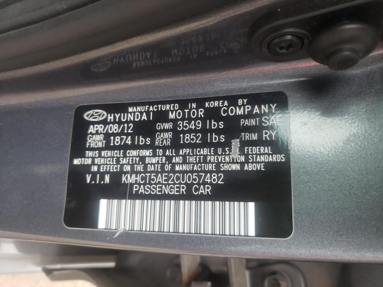 Photo 10 from auction – 2012 HYUNDAI ACCENT GLS with VIN KMHCT5AE2CU057482