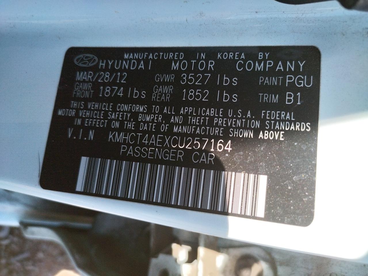 Photo 10 from auction – 2012 HYUNDAI ACCENT GLS with VIN KMHCT4AEXCU257164