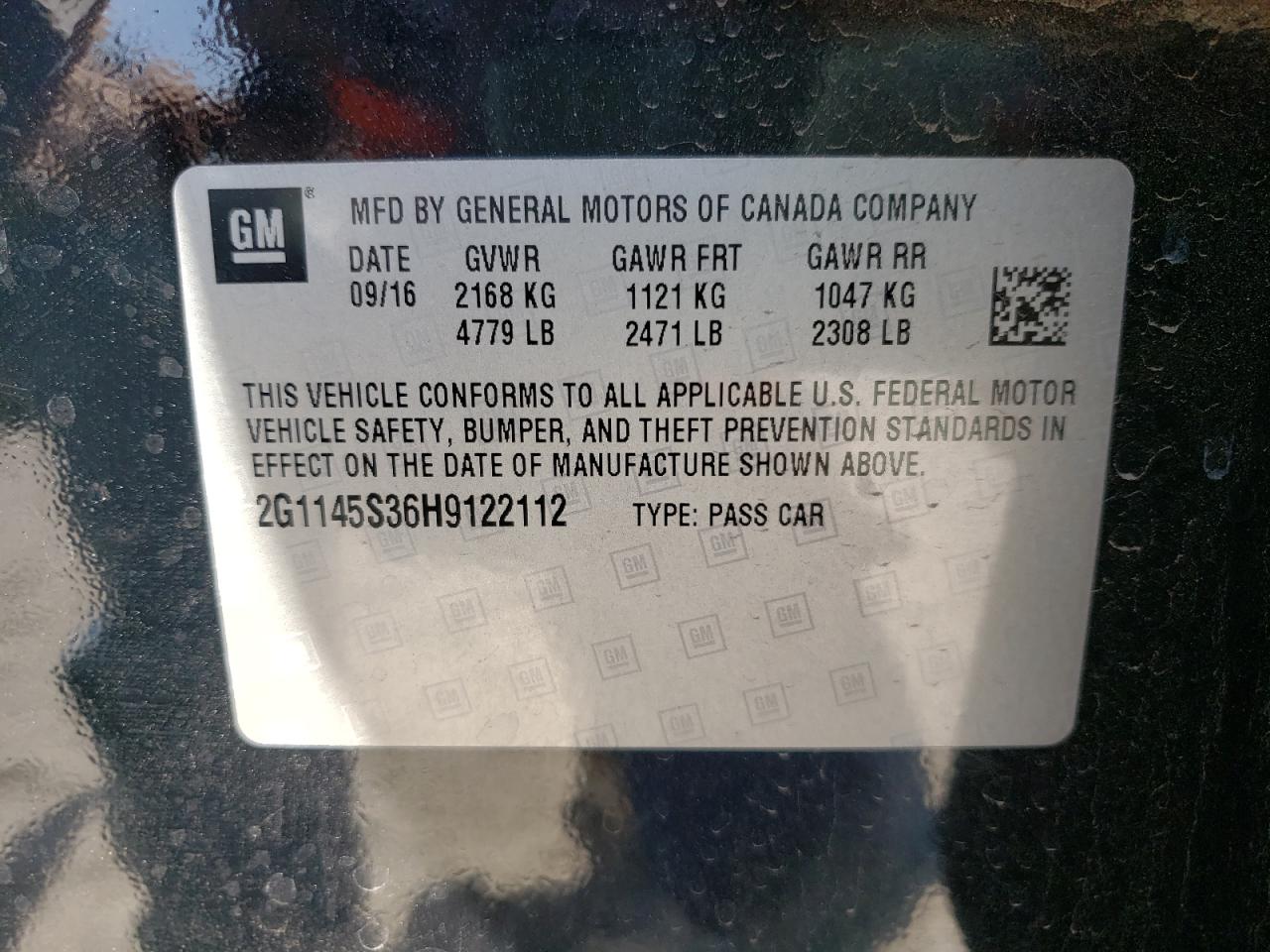 Photo 10 from auction – 2017 CHEVROLET IMPALA PRE with VIN 2G1145S36H9122112
