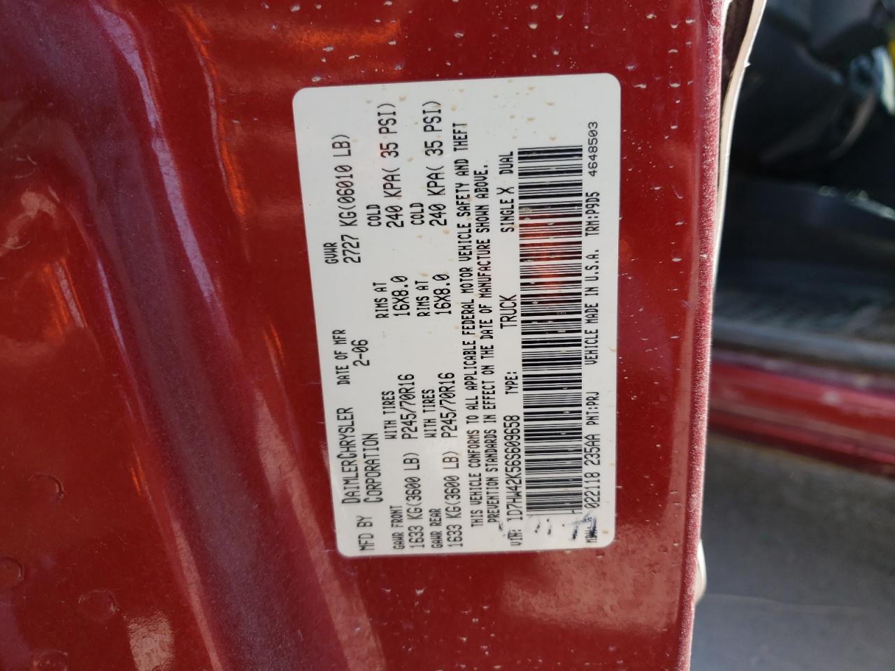 Photo 10 from auction – 2006 DODGE DAKOTA SLT with VIN 1D7HW42K56S609658