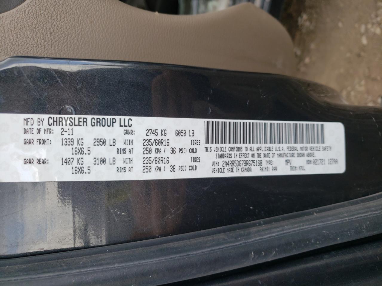 Photo 10 from auction – 2011 CHRYSLER TOWN & COU with VIN 2A4RR5DG7BR675168
