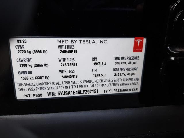 Photo 10 from auction – 2020 TESLA MODEL S with VIN 5YJSA1E49LF392151