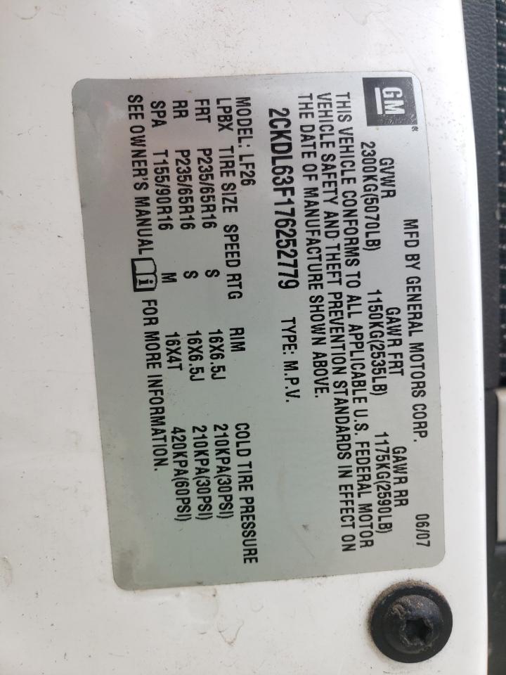 Photo 10 from auction – 2007 PONTIAC TORRENT with VIN 2CKDL63F176252779