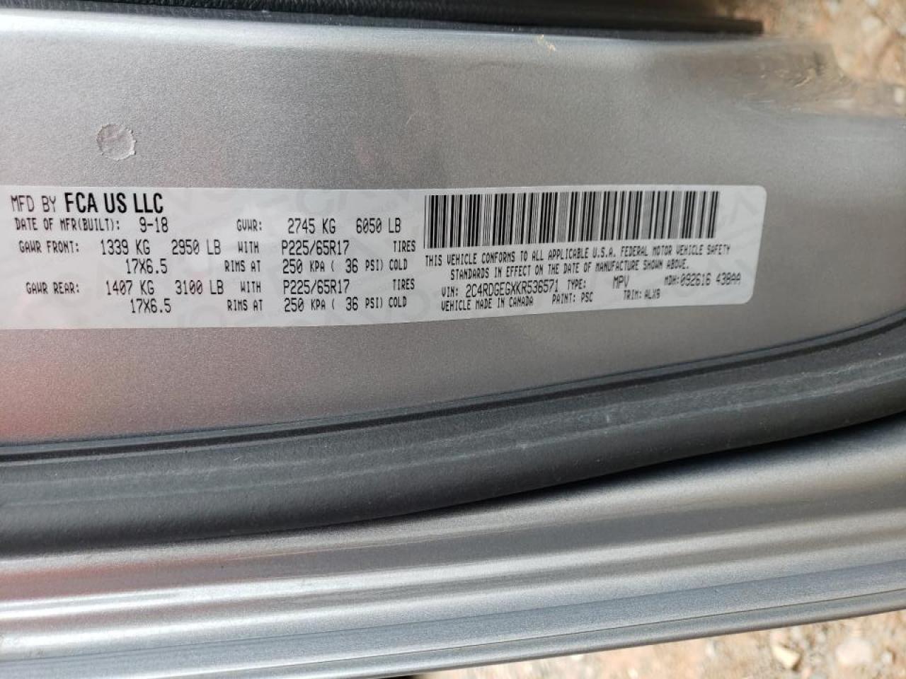 Photo 10 from auction – 2019 DODGE GRAND CARA with VIN 2C4RDGEGXKR536571
