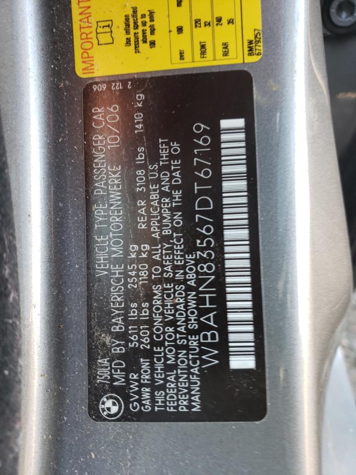 Photo 10 from auction – 2007 BMW 750 with VIN WBAHN83567DT67169