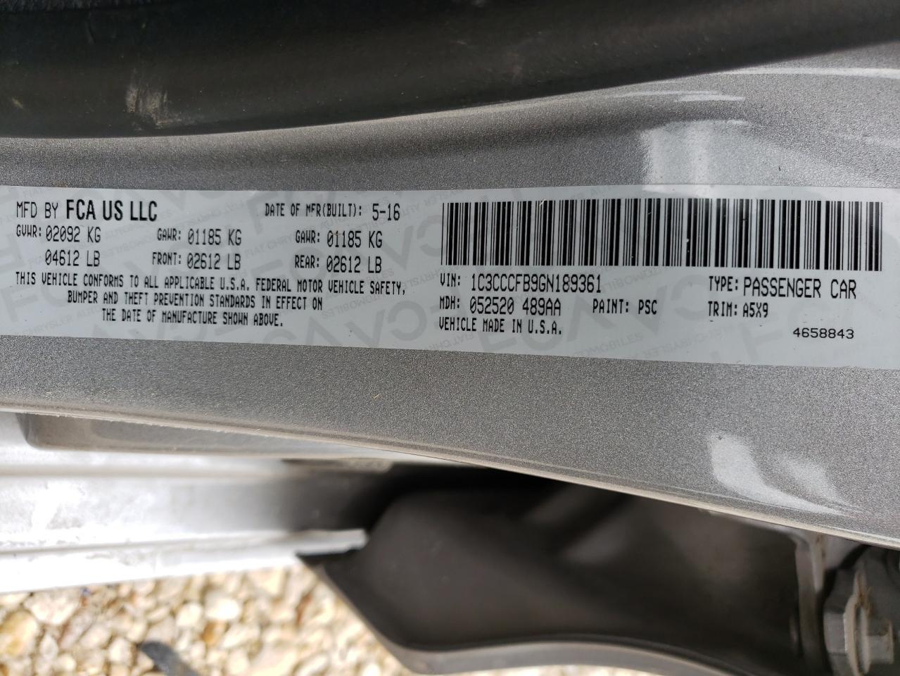 Photo 10 from auction – 2016 CHRYSLER 200 LX with VIN 1C3CCCFB9GN189361