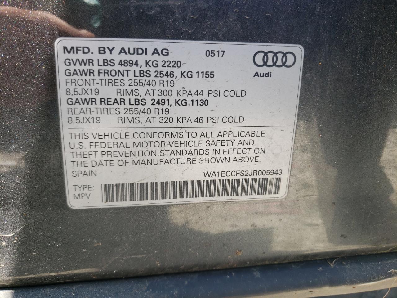 Photo 10 from auction – 2018 AUDI Q3 PREMIUM with VIN WA1ECCFS2JR005943