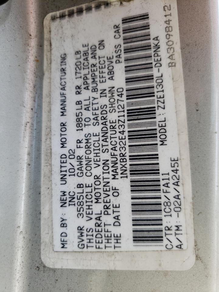 Photo 10 from auction – 2003 TOYOTA COROLLA CE with VIN 1NXBR32E43Z112740