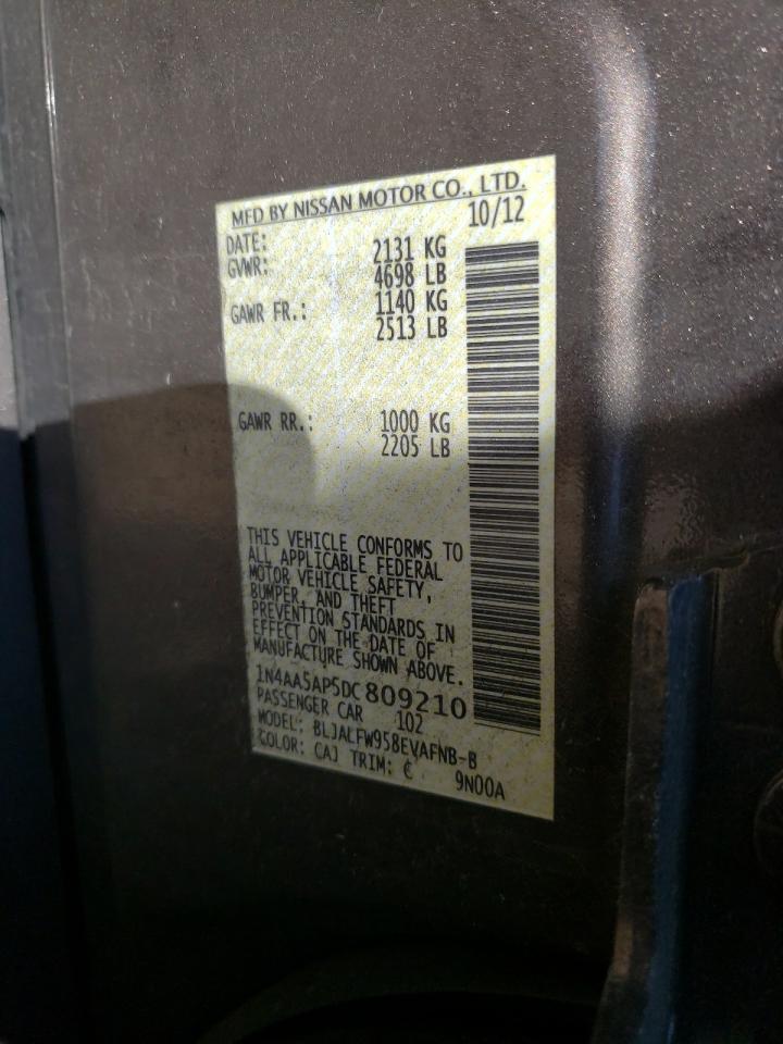 Photo 10 from auction – 2013 NISSAN MAXIMA S with VIN 1N4AA5AP5DC809210