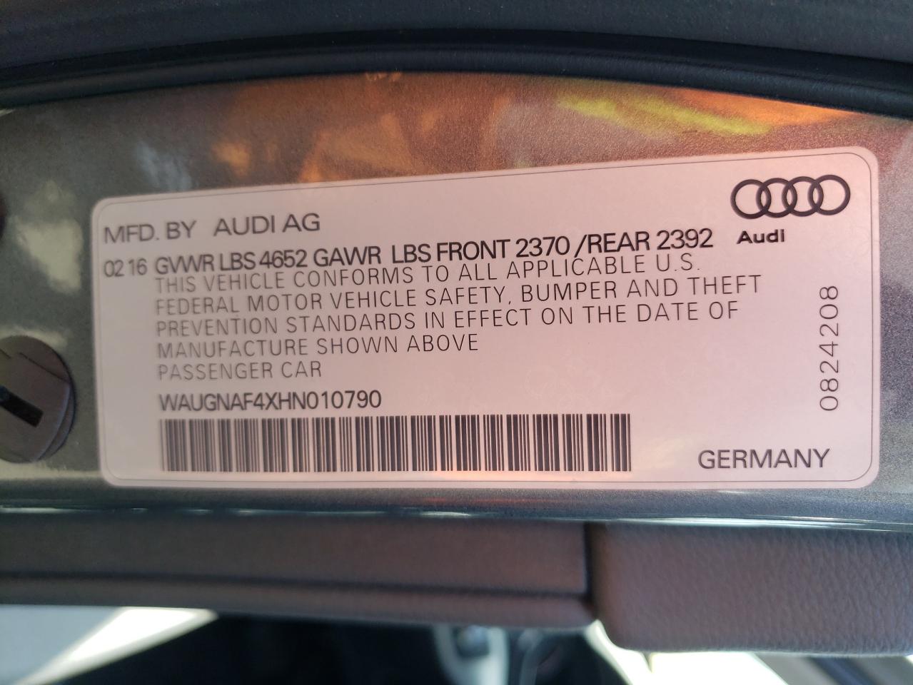 Photo 10 from auction – 2017 AUDI A4 PREMIUM with VIN WAUGNAF4XHN010790