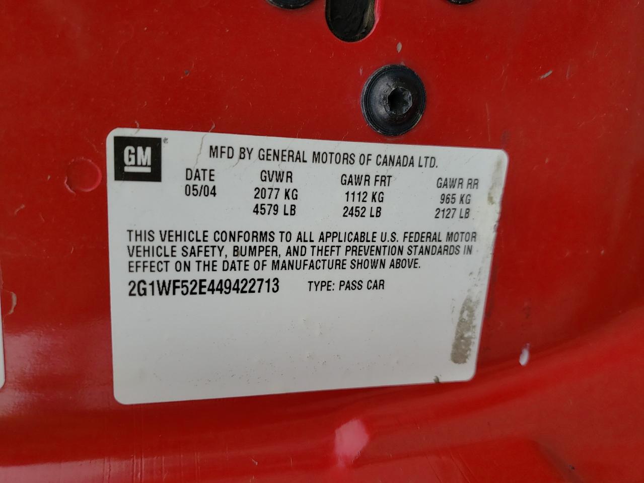 Photo 10 from auction – 2004 CHEVROLET IMPALA with VIN 2G1WF52E449422713
