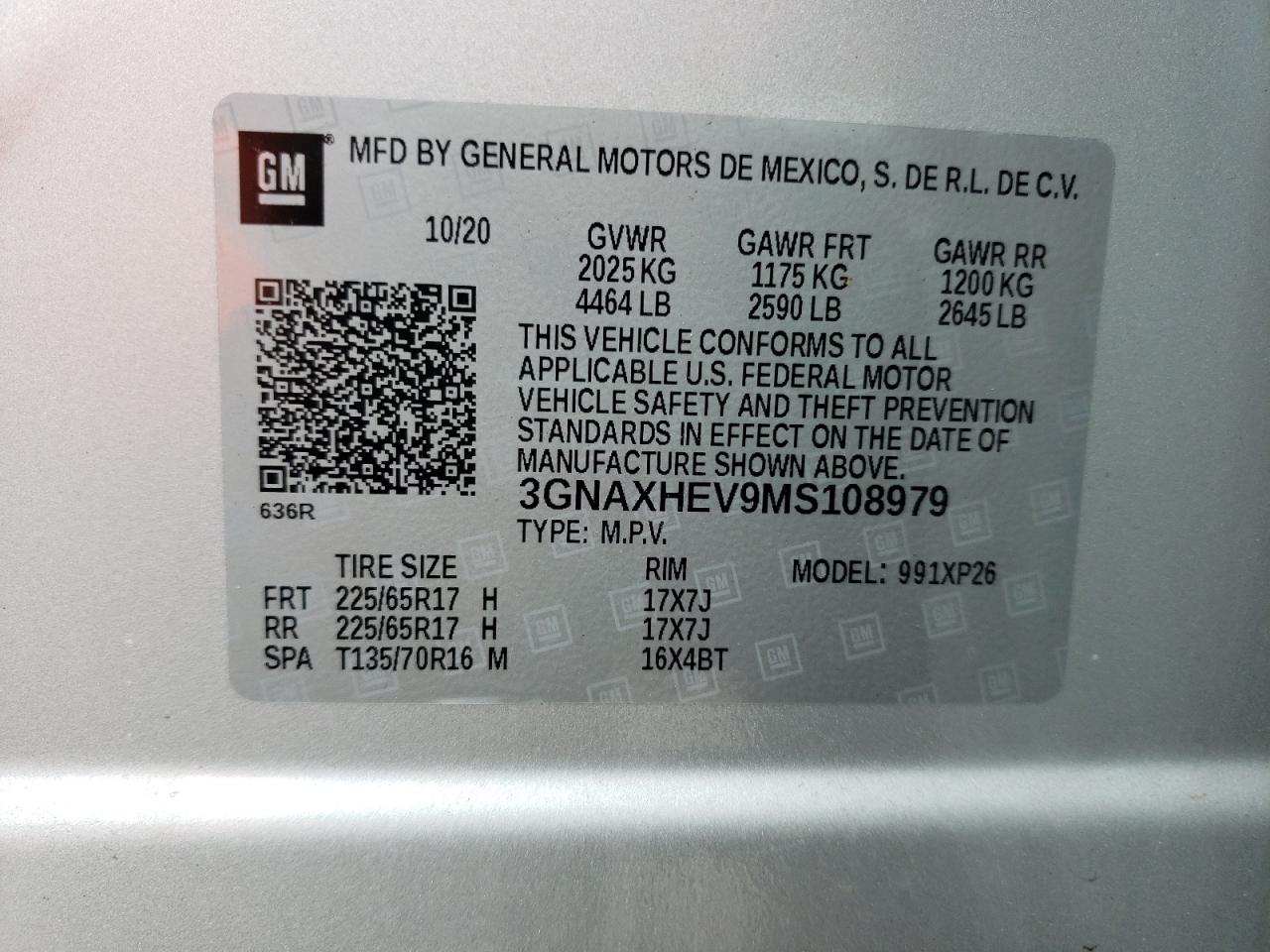 Photo 10 from auction – 2021 CHEVROLET EQUINOX LS with VIN 3GNAXHEV9MS108979