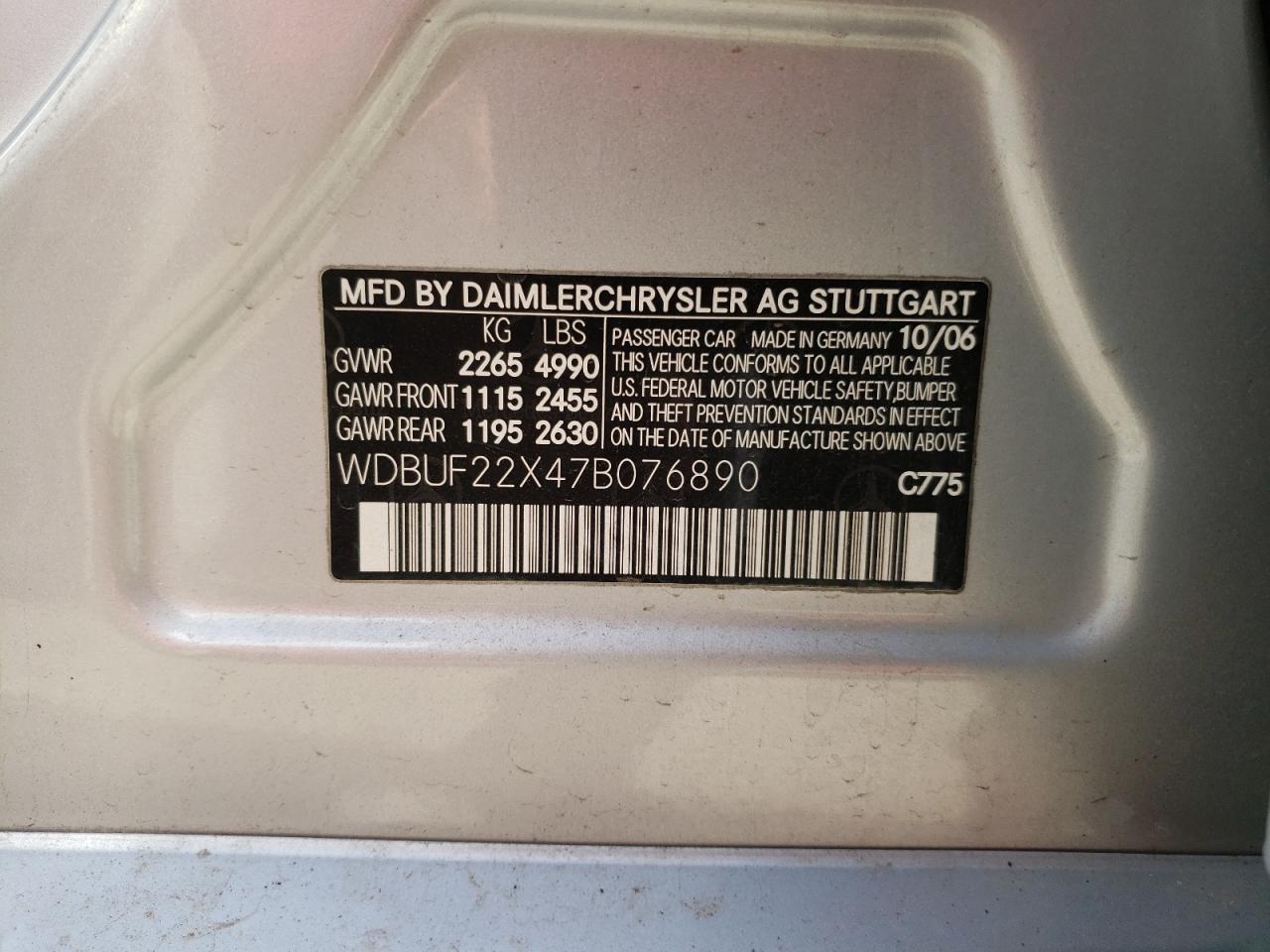 Photo 10 from auction – 2007 MERCEDES-BENZ E 320 CDI with VIN WDBUF22X47B076890