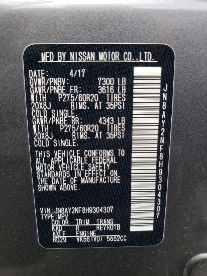 Photo 10 from auction – 2017 NISSAN ARMADA PLA with VIN JN8AY2NF8H9304307