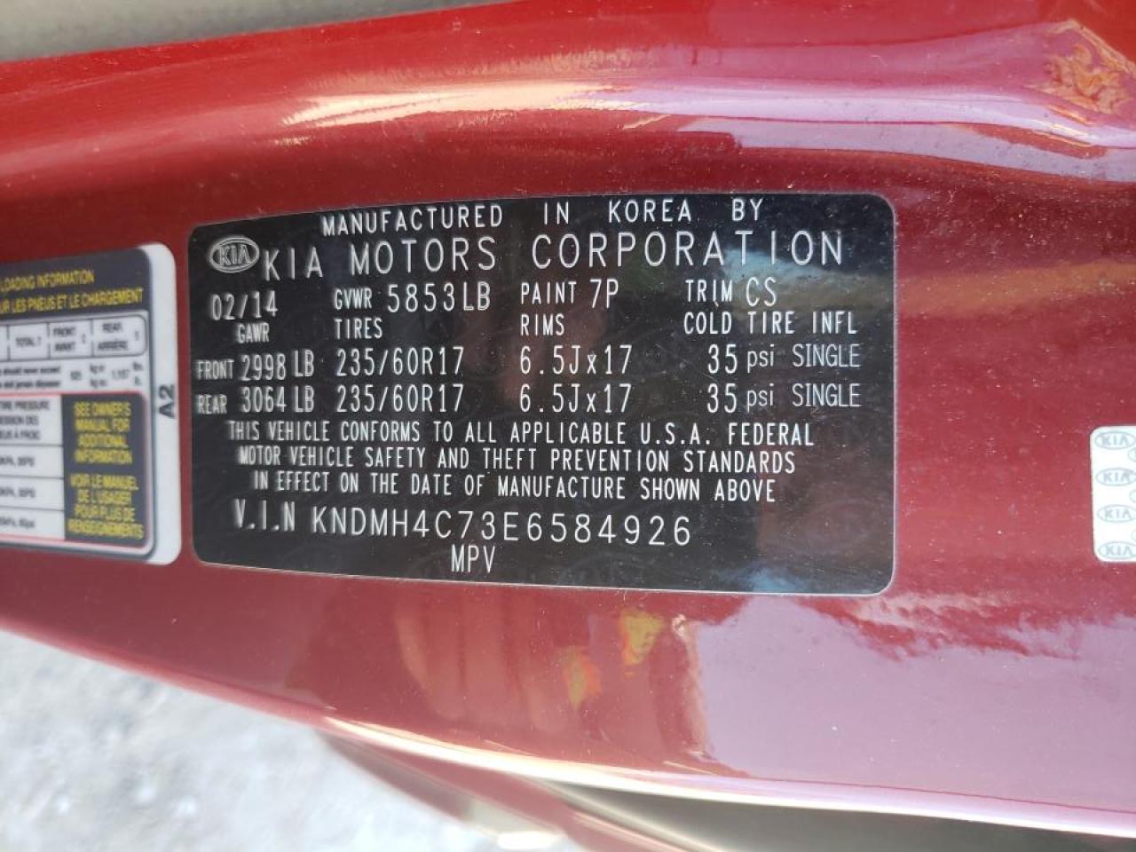 Photo 10 from auction – 2014 KIA SEDONA EX with VIN KNDMH4C73E6584926
