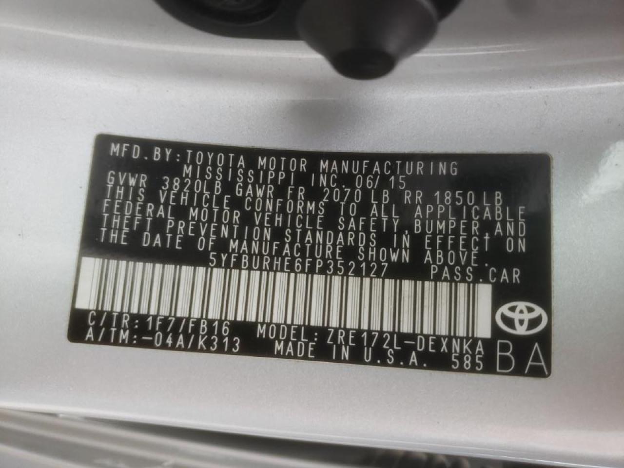 Photo 10 from auction – 2015 TOYOTA COROLLA L with VIN 5YFBURHE6FP352127