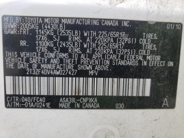 Photo 10 from auction – 2010 TOYOTA RAV4 with VIN 2T3ZF4DV4AW027427