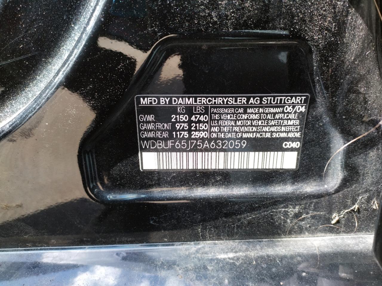 Photo 10 from auction – 2005 MERCEDES-BENZ E 320 with VIN WDBUF65J75A632059
