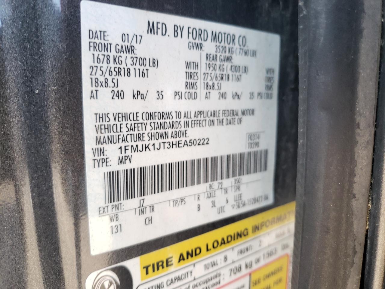 Photo 10 from auction – 2017 FORD EXPEDITION with VIN 1FMJK1JT3HEA50222