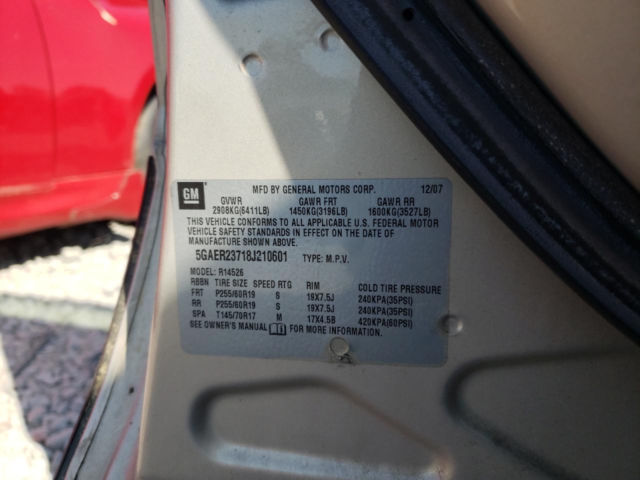 Photo 10 from auction – 2008 BUICK ENCLAVE CX with VIN 5GAER23718J210601