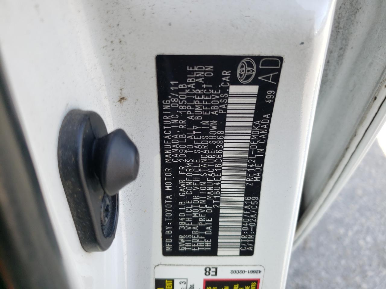 Photo 10 from auction – 2011 TOYOTA COROLLA BA with VIN 2T1BU4EE1BC663868