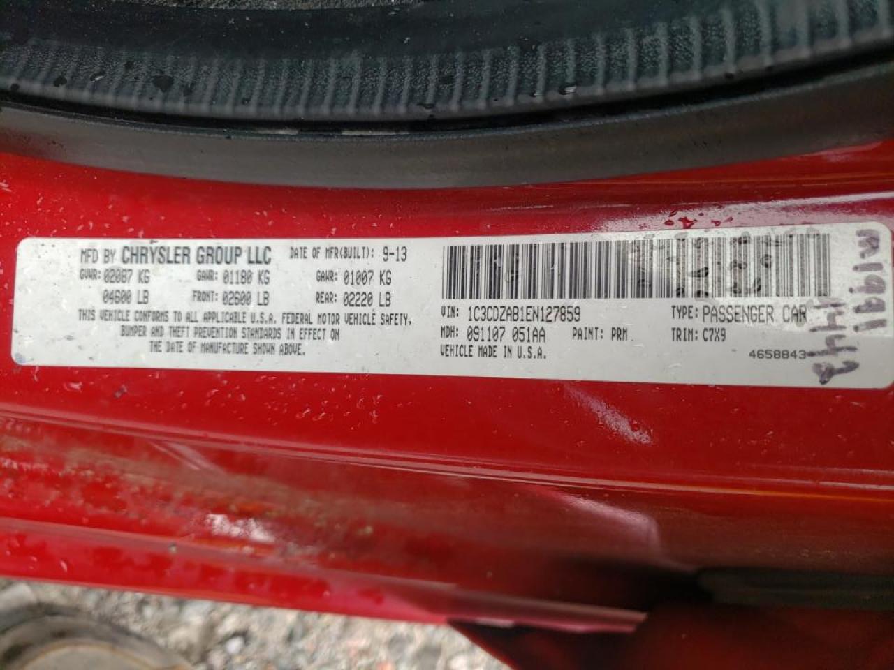 Photo 10 from auction – 2014 DODGE AVENGER SE with VIN 1C3CDZAB1EN127859