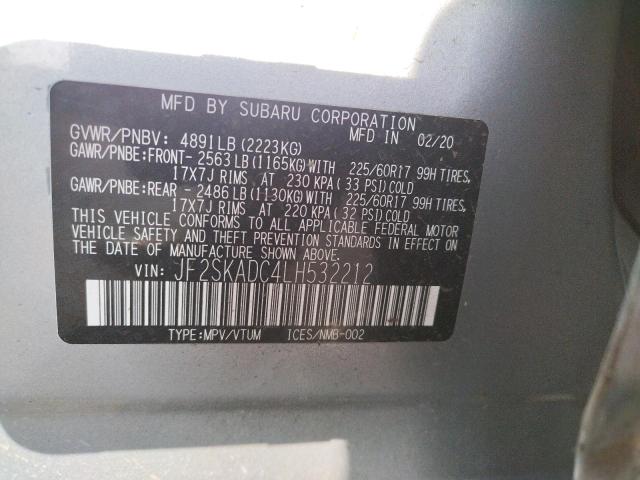 Photo 10 from auction – 2020 SUBARU FORESTER with VIN JF2SKADC4LH532212