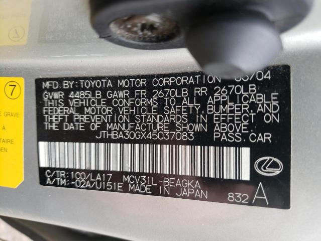 Photo 10 from auction – 2004 LEXUS ES 330 with VIN JTHBA30GX45037083