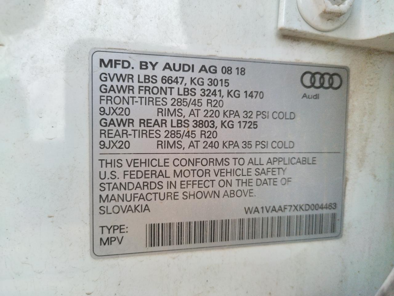 Photo 10 from auction – 2019 AUDI Q7 PRESTIG with VIN WA1VAAF7XKD004463