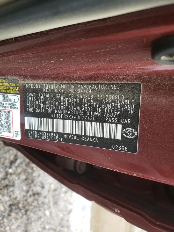 Photo 10 from auction – 2004 TOYOTA CAMRY LE with VIN 4T1BF32KX4U077430
