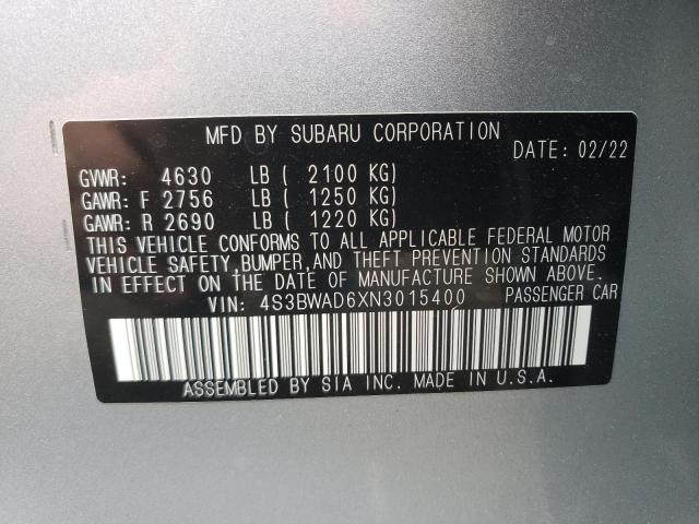 Photo 10 from auction – 2022 SUBARU LEGACY PRE with VIN 4S3BWAD6XN3015400