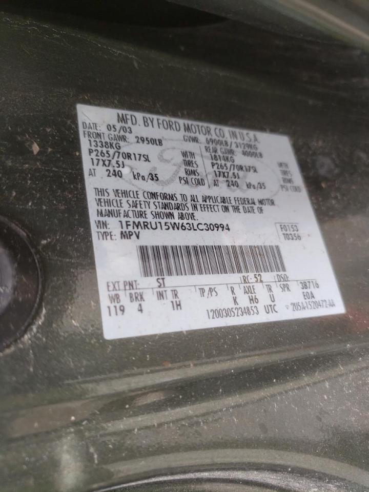 Photo 10 from auction – 2003 FORD EXPEDITION with VIN 1FMRU15W63LC30994