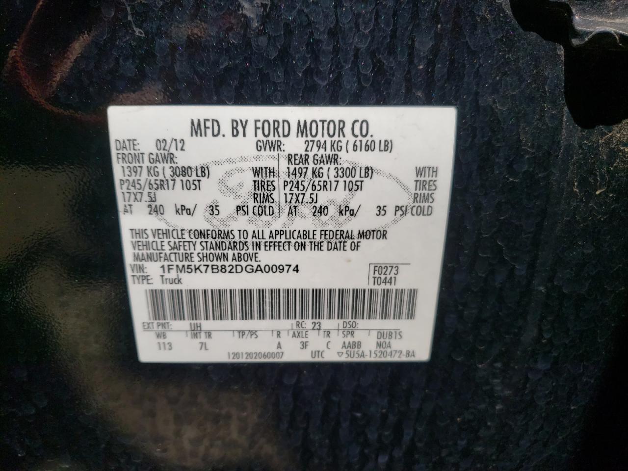 Photo 10 from auction – 2013 FORD EXPLORER with VIN 1FM5K7B82DGA00974