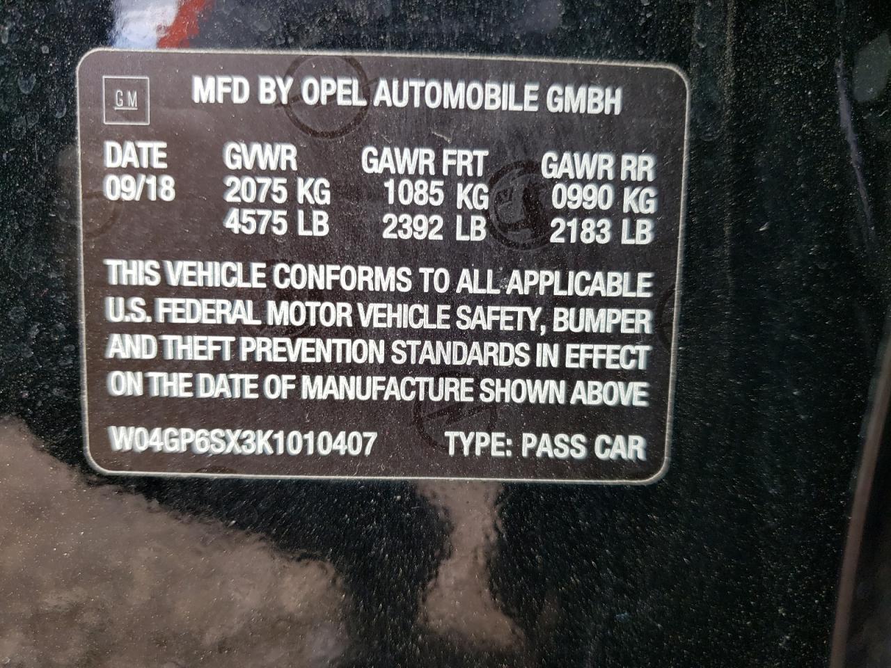 Photo 10 from auction – 2019 BUICK REGAL ESSE with VIN W04GP6SX3K1010407