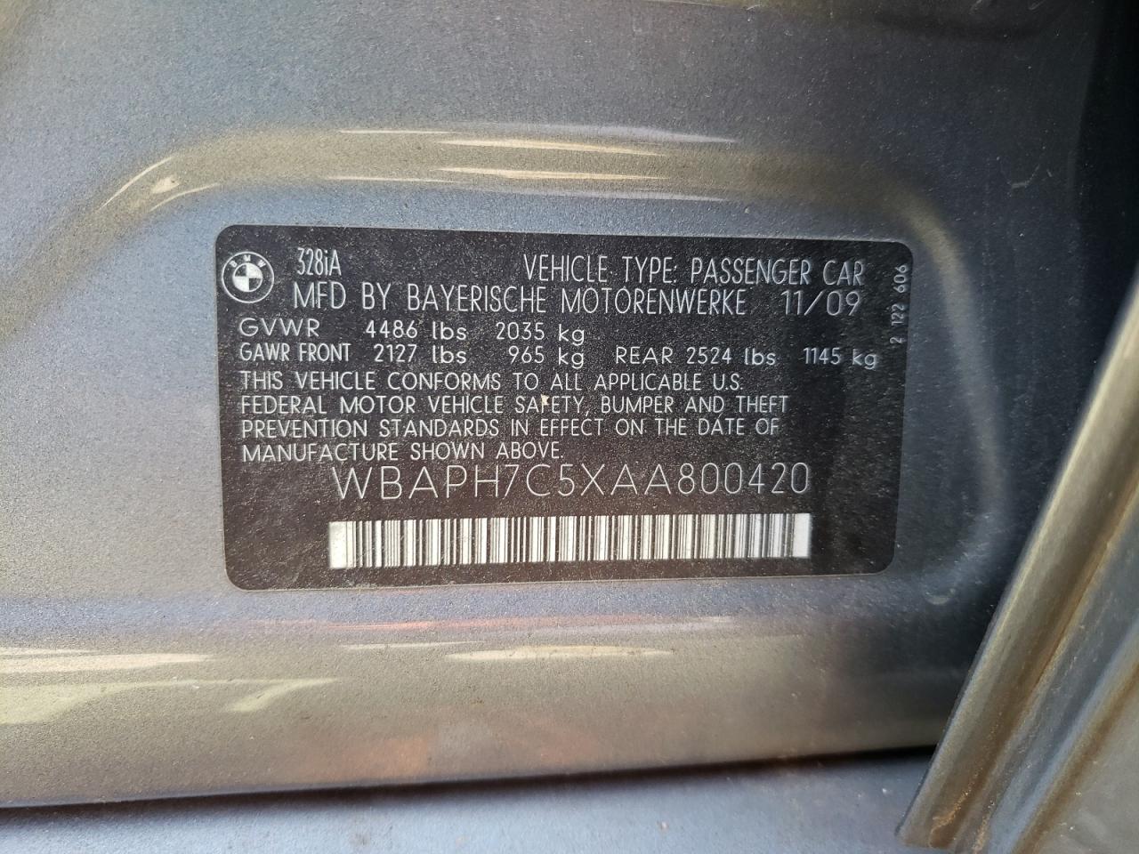 Photo 10 from auction – 2010 BMW 328 I with VIN WBAPH7C5XAA800420