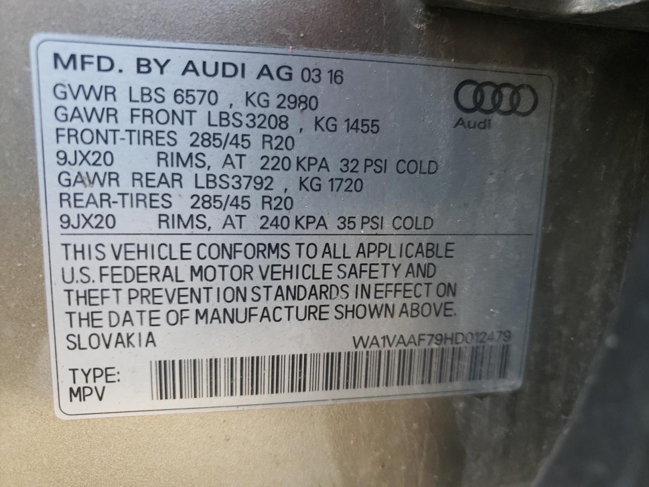 Photo 10 from auction – 2017 AUDI Q7 PRESTIG with VIN WA1VAAF79HD012479